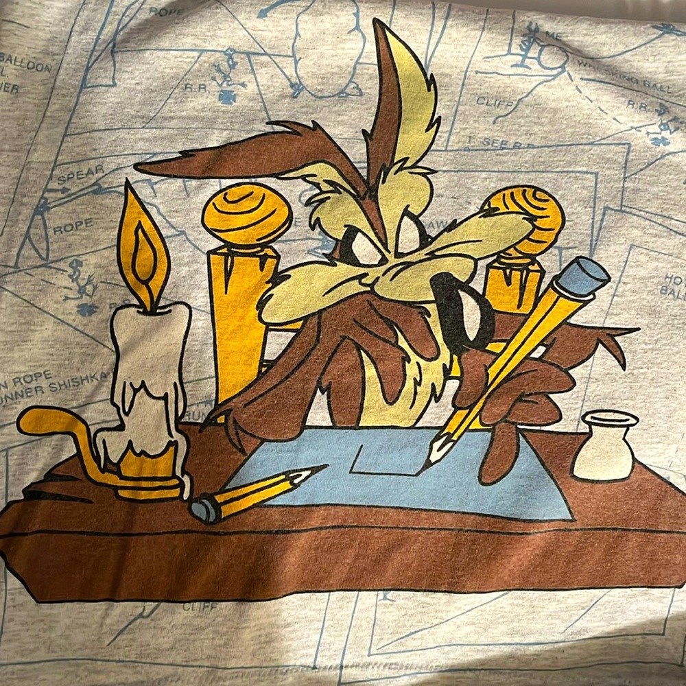 Vintage Looney Tunes Wile E Coyote & Road Runner Cartoon Graphic TShirt Size Med